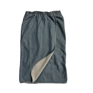 Vintage Denim Wrap Skirt Midi 90s Minimalist Jean Skirt Large